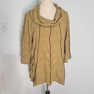 Moonlight by Y & S Fashion Gold Top Trimmed in Black with Cowl Neck, Size Large